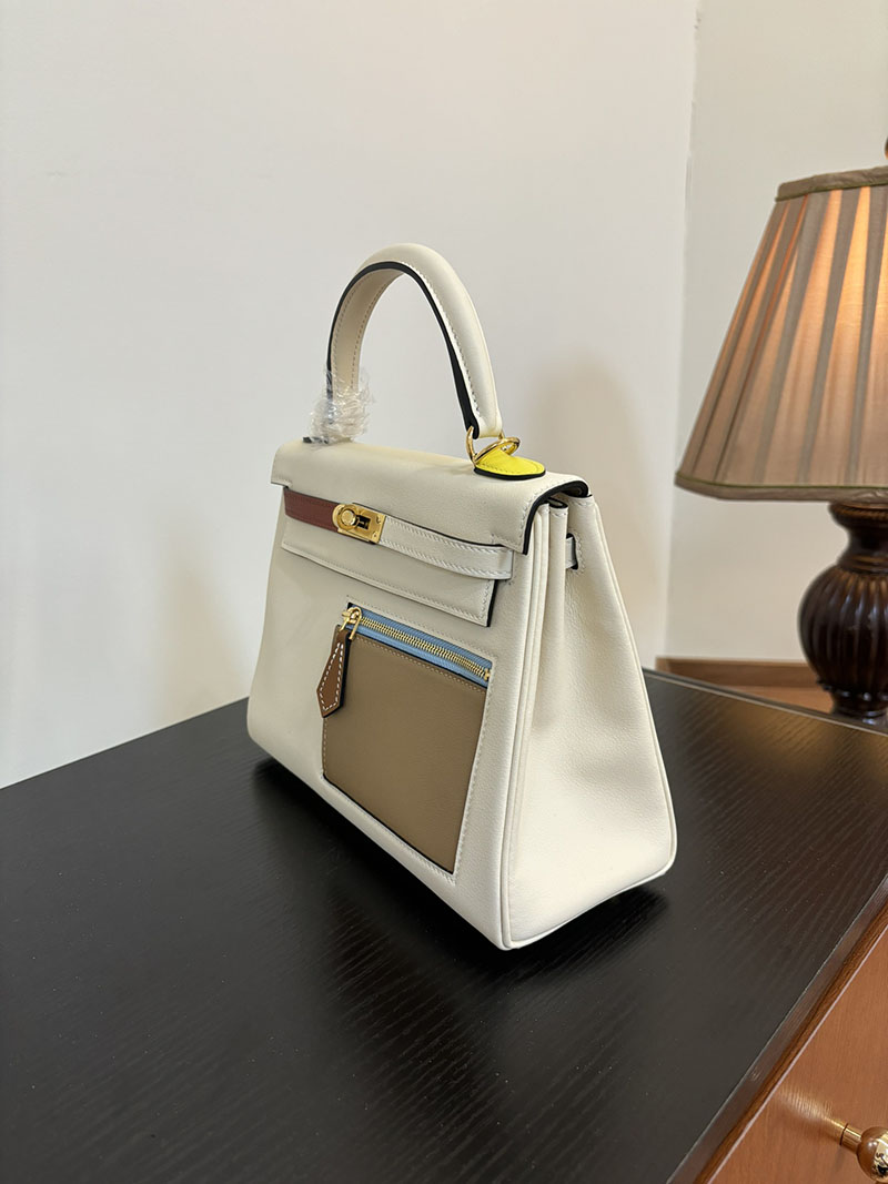 HERMES ケリー25 カラーマティック 内縫い ナタ×キュイーブル×ライム×モーヴシルヴェストル×ブルーブリュム ヴォー・スイフト ゴールド金具 2524463 - 画像 (9)