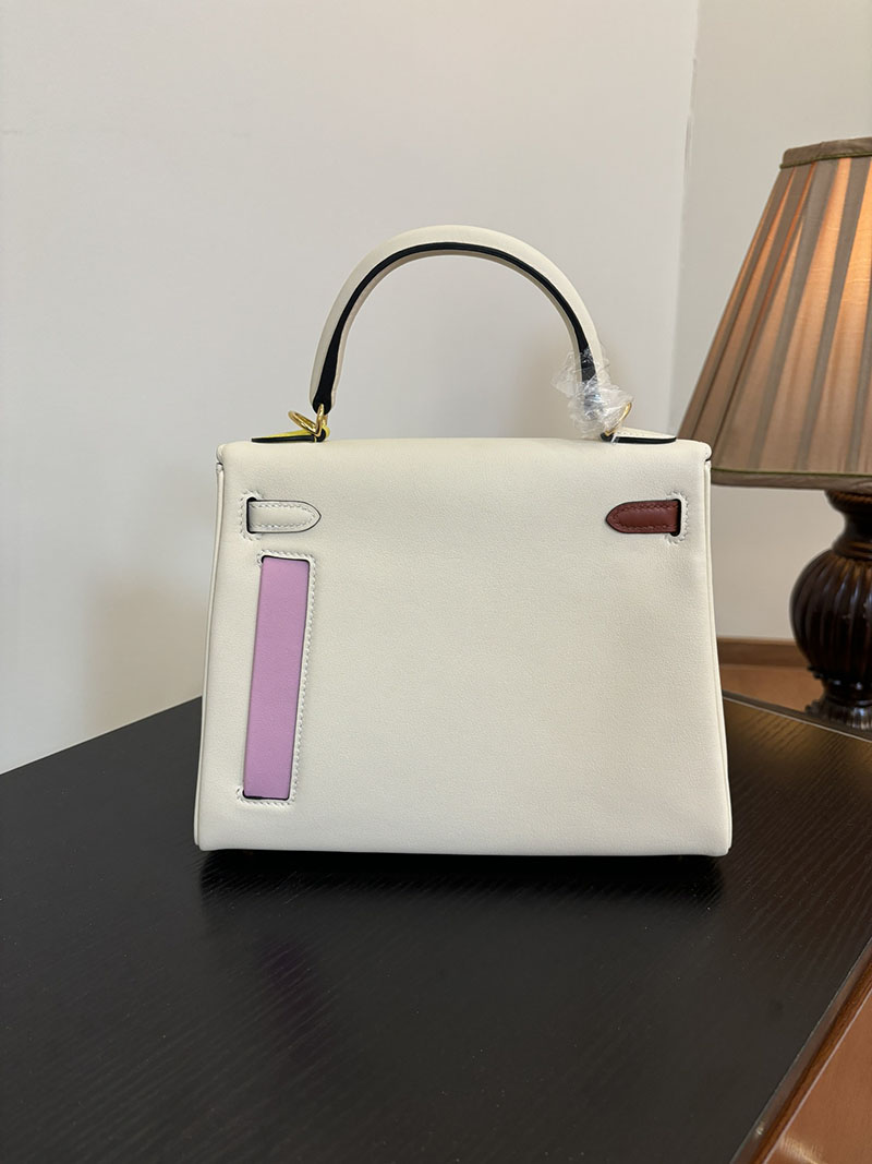 HERMES ケリー25 カラーマティック 内縫い ナタ×キュイーブル×ライム×モーヴシルヴェストル×ブルーブリュム ヴォー・スイフト ゴールド金具 2524463 - 画像 (8)
