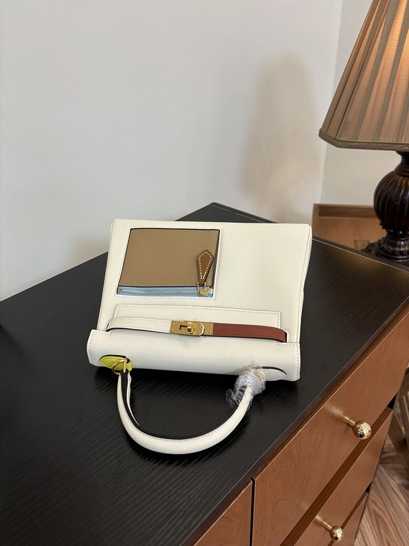 HERMES ケリー25 カラーマティック 内縫い ナタ×キュイーブル×ライム×モーヴシルヴェストル×ブルーブリュム ヴォー・スイフト ゴールド金具 2524463 - 画像 (7)