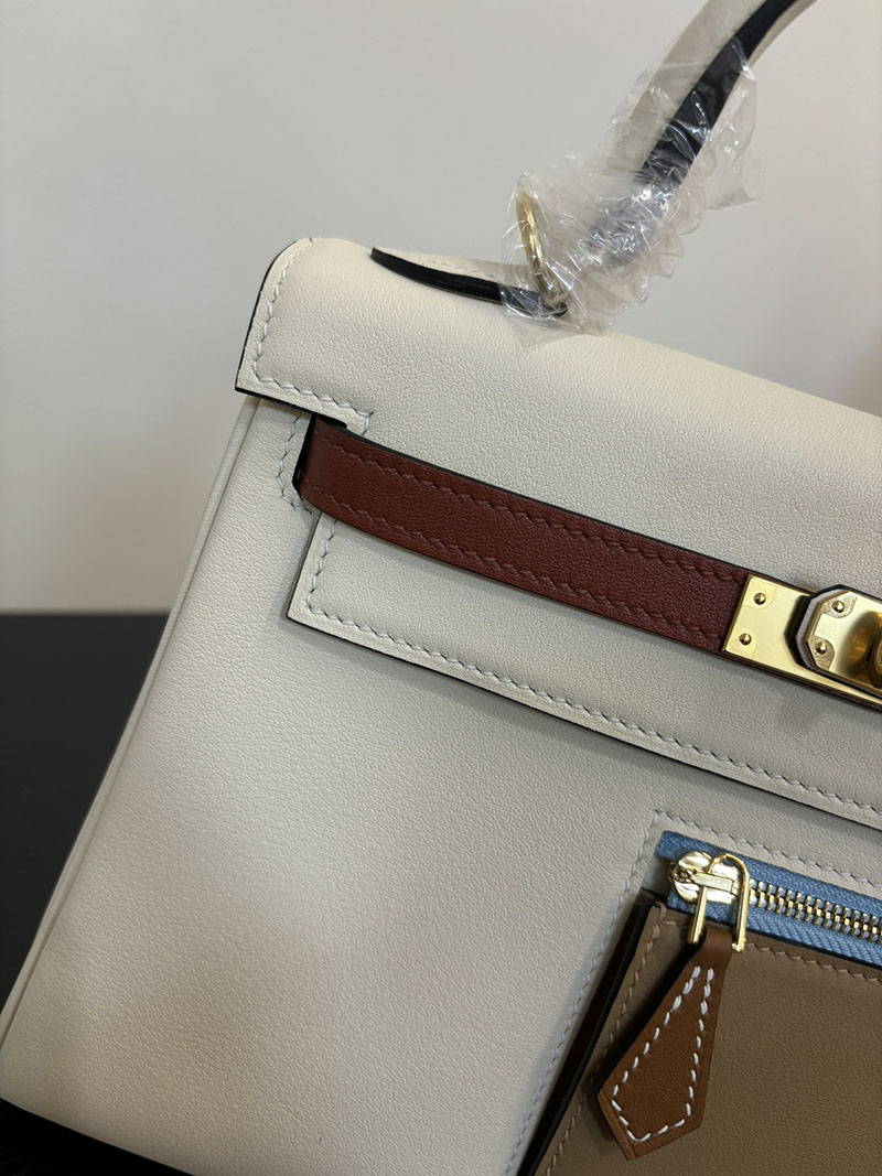 HERMES ケリー25 カラーマティック 内縫い ナタ×キュイーブル×ライム×モーヴシルヴェストル×ブルーブリュム ヴォー・スイフト ゴールド金具 2524463 - 画像 (5)