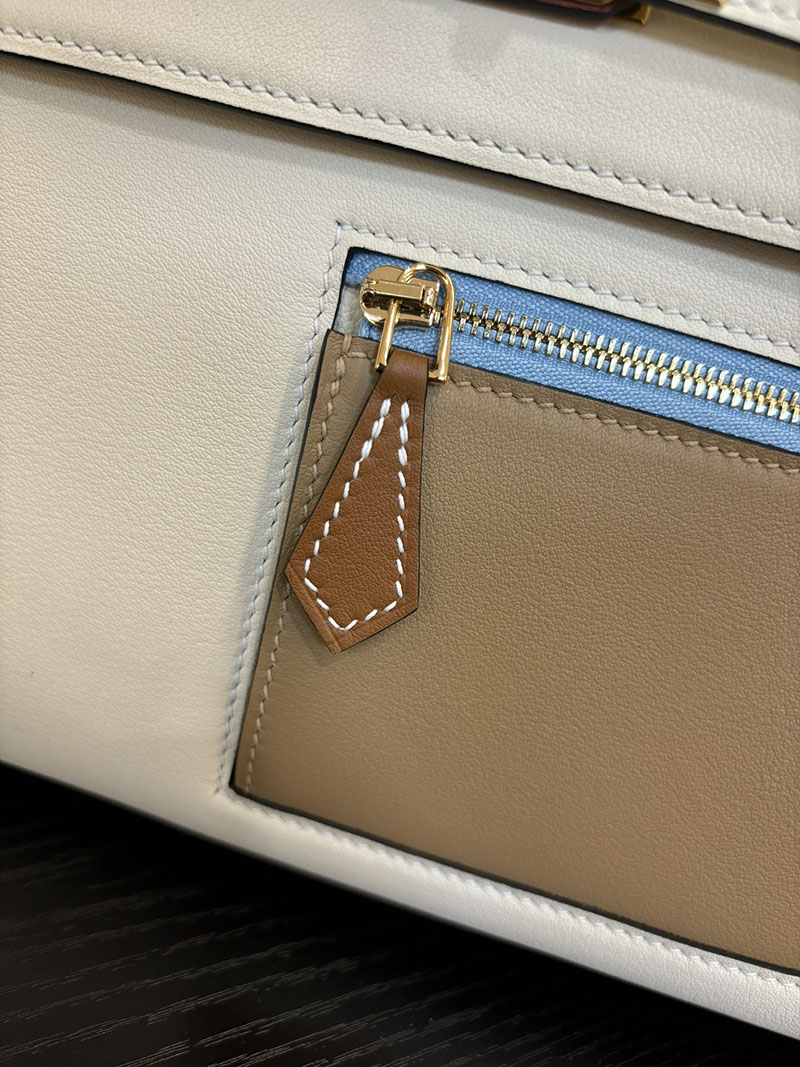 HERMES ケリー25 カラーマティック 内縫い ナタ×キュイーブル×ライム×モーヴシルヴェストル×ブルーブリュム ヴォー・スイフト ゴールド金具 2524463 - 画像 (4)