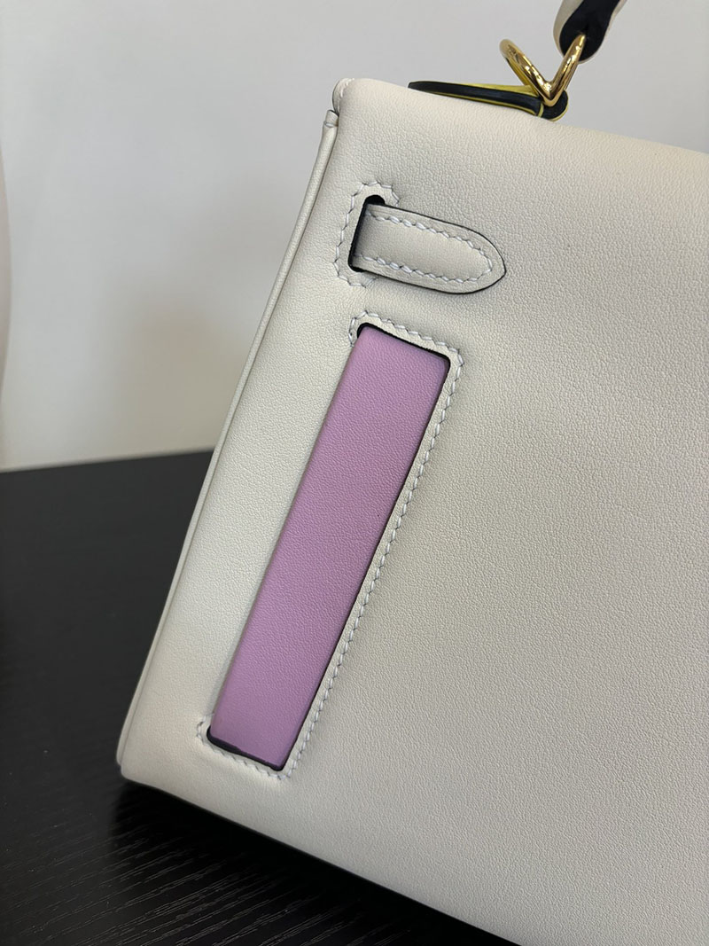 HERMES ケリー25 カラーマティック 内縫い ナタ×キュイーブル×ライム×モーヴシルヴェストル×ブルーブリュム ヴォー・スイフト ゴールド金具 2524463 - 画像 (2)