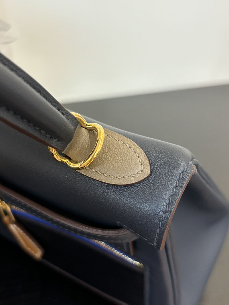 エルメス HERMES ケリー25 カラーマティック 内縫い クロ×チャイ×エトゥープ×ゴールド×ブルー ヴォー・スイフト ゴールド金具 2524464 - 画像 (3)