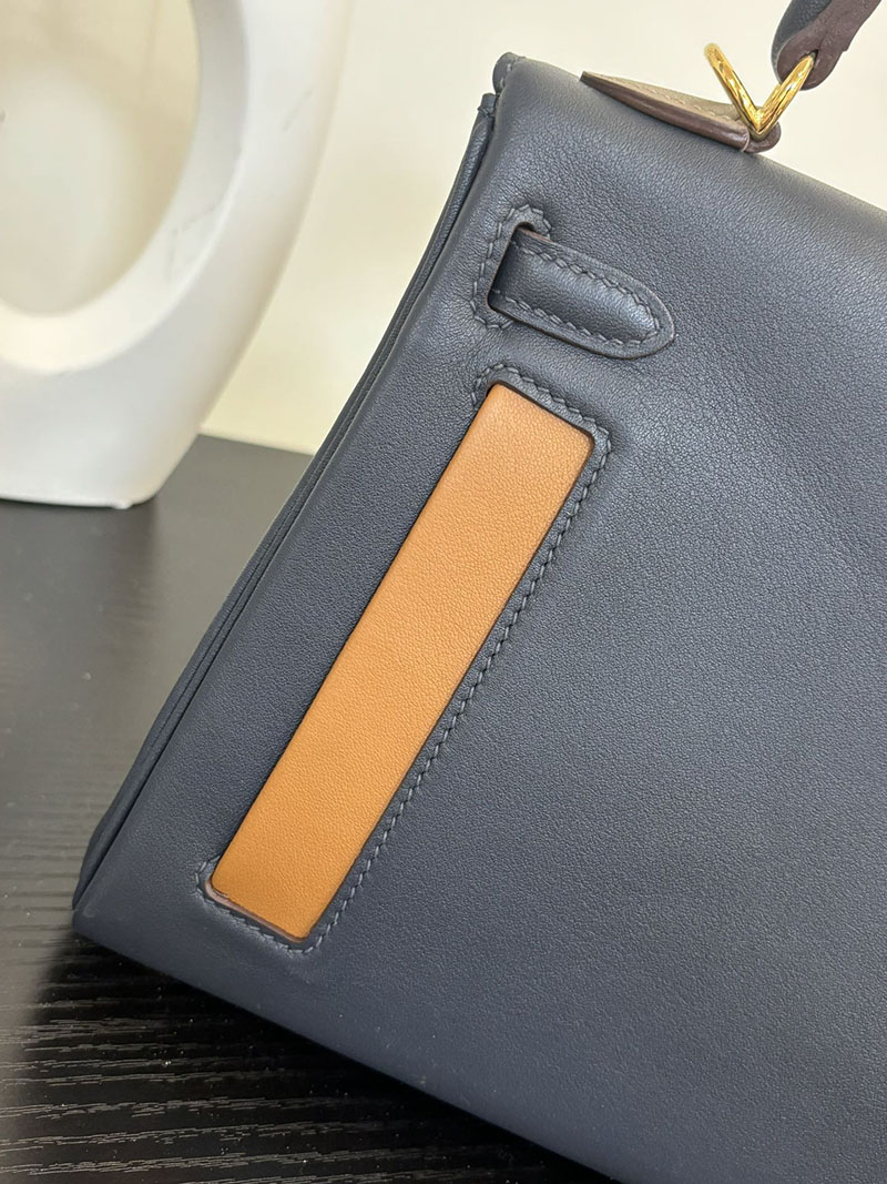 エルメス HERMES ケリー25 カラーマティック 内縫い クロ×チャイ×エトゥープ×ゴールド×ブルー ヴォー・スイフト ゴールド金具 2524464 - 画像 (2)
