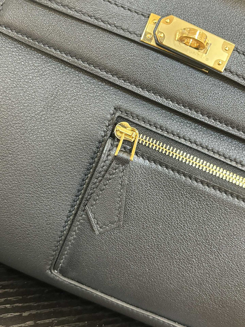 エルメス ケリー カラーマティック 定価 HERMES ケリー25 カラーマティック 内縫い 黒 ブラック ヴォー・スイフト ゴールド金具 2524466 - 画像 (4)