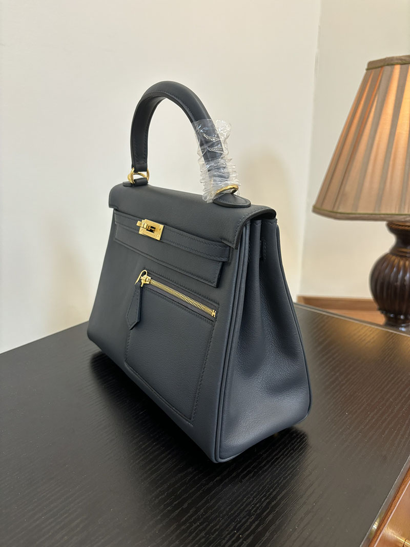 エルメス ケリー カラーマティック 定価 HERMES ケリー25 カラーマティック 内縫い ブルーオラージュ ヴォー・スイフト ゴールド金具 2524467 - 画像 (9)