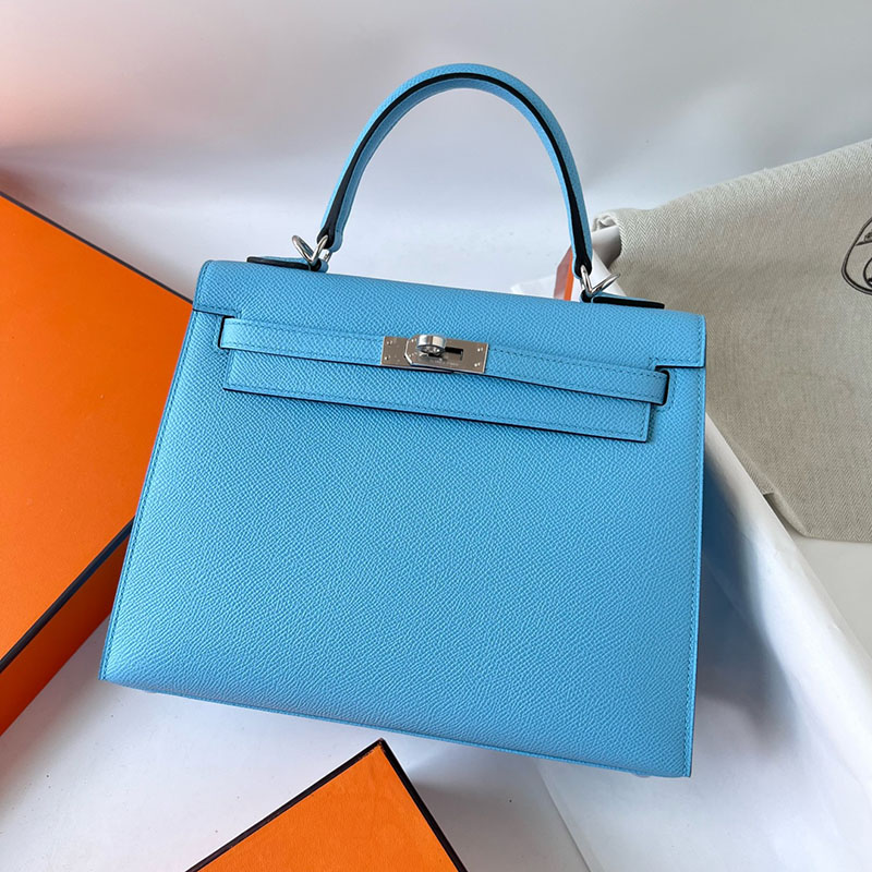 エルメスケリーバッグ定価 HERMES ケリー25 外縫い セレステ ヴォーエプソン シルバー金具 2524504 - 画像 (8)