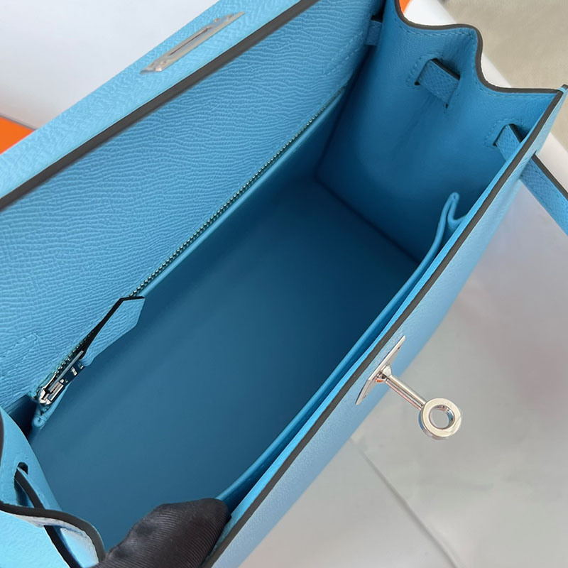 エルメスケリーバッグ定価 HERMES ケリー25 外縫い セレステ ヴォーエプソン シルバー金具 2524504 - 画像 (7)