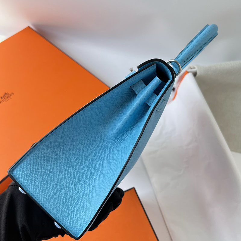 エルメスケリーバッグ定価 HERMES ケリー25 外縫い セレステ ヴォーエプソン シルバー金具 2524504 - 画像 (6)