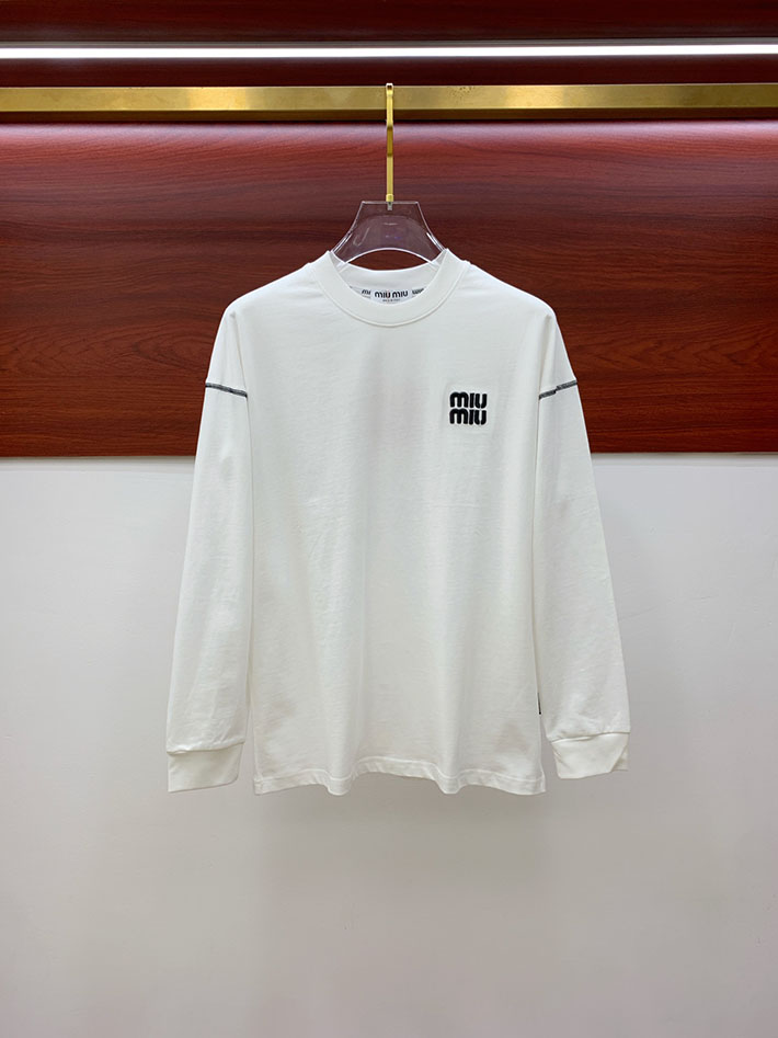最高級MiuMiuスーパーコピー MiuMiu Tシャツ 長袖 カットソー コットン ロゴT クルーネック ホワイト 2524758 Miumiu Tシャツ アウトレット - 画像 (10)