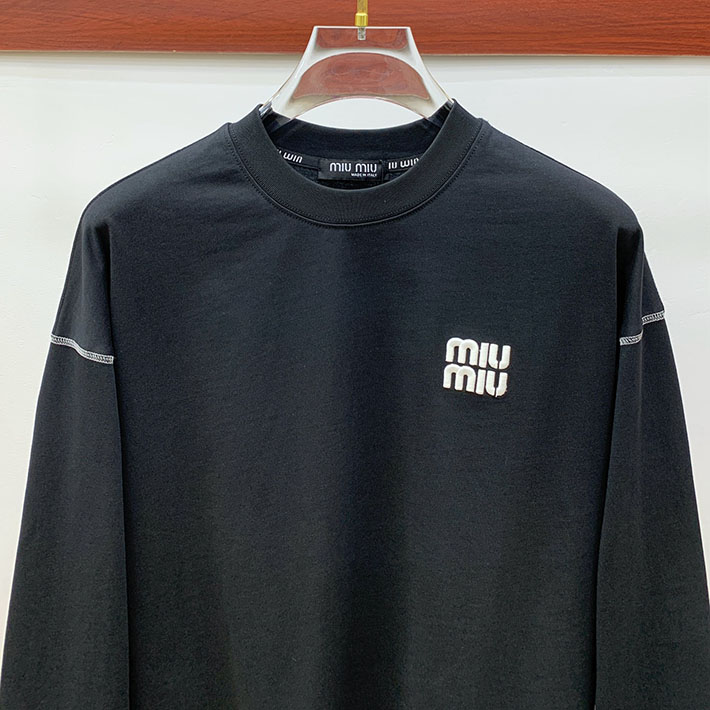 最高級MiuMiuスーパーコピー MiuMiu Tシャツ 長袖 カットソー コットン ロゴT クルーネック ブラック 2524760 Miumiu Tシャツ アウトレット - 画像 (11)