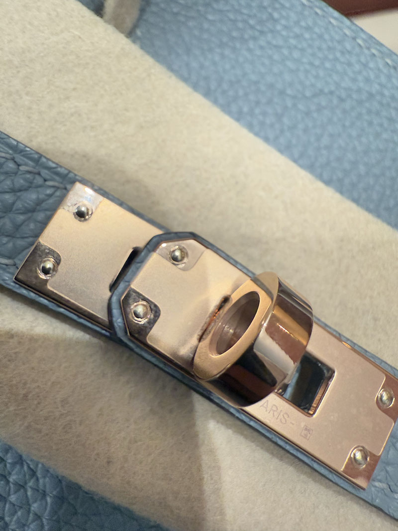 レディース エルメス バッグ HERMES バーキン25 ブルーブリュム トゴ ローズゴールド金具 2526005 エルメス バーキン 定価 - 画像 (9)