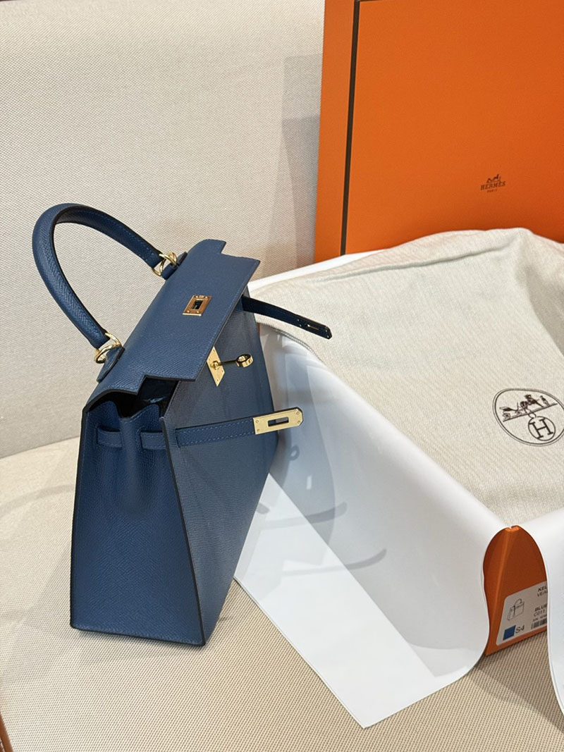 レディース エルメス バッグ HERMES ケリー25 外縫い ディープブルー ヴォーエプソン ゴールド金具 2526022 - 画像 (5)