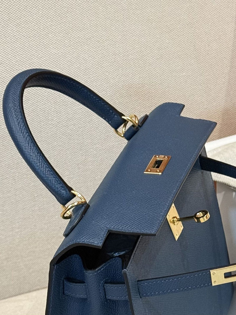 レディース エルメス バッグ HERMES ケリー25 外縫い ディープブルー ヴォーエプソン ゴールド金具 2526022 - 画像 (4)
