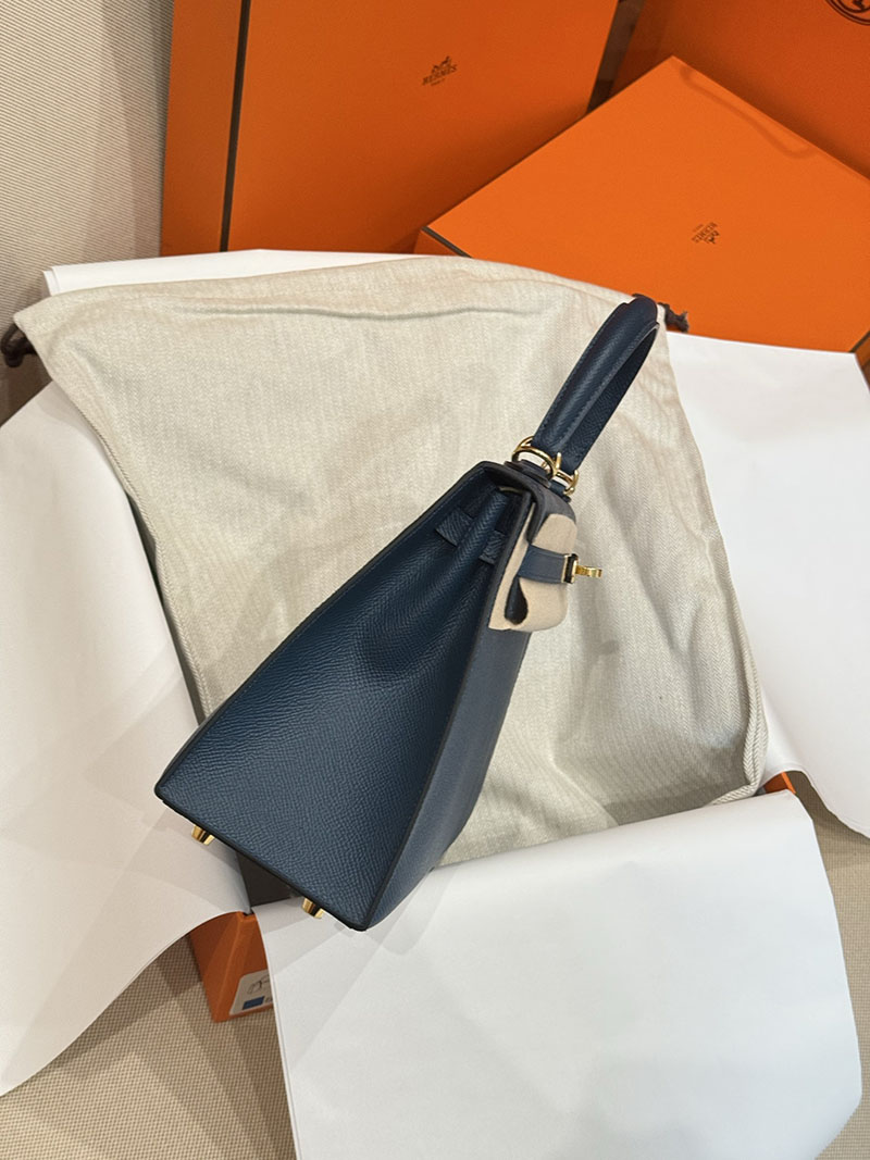 レディース エルメス バッグ HERMES ケリー25 外縫い ディープブルー ヴォーエプソン ゴールド金具 2526022 - 画像 (12)