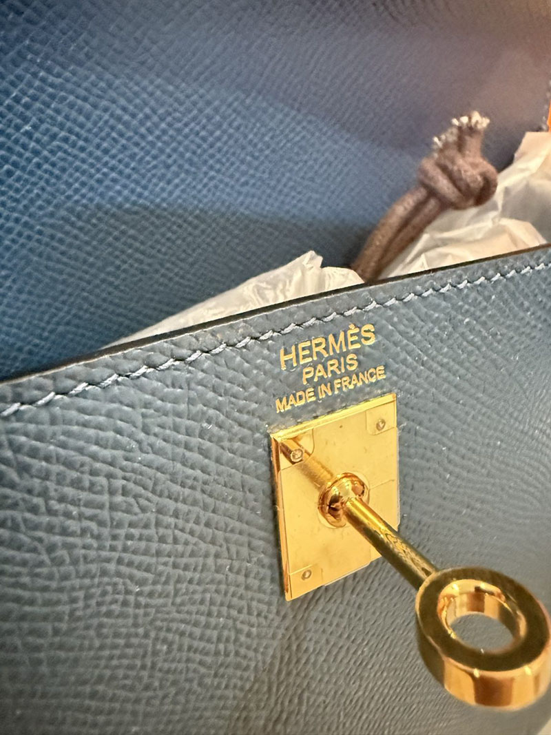 レディース エルメス バッグ HERMES ケリー25 外縫い ディープブルー ヴォーエプソン ゴールド金具 2526022 - 画像 (8)
