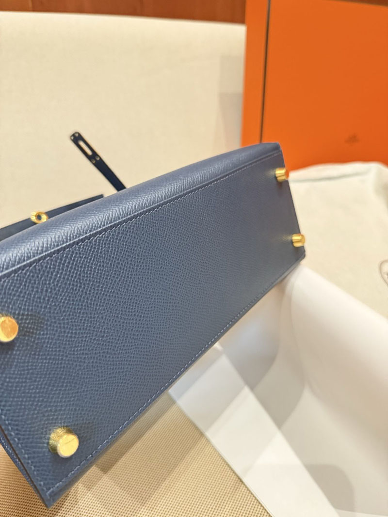 レディース エルメス バッグ HERMES ケリー25 外縫い ディープブルー ヴォーエプソン ゴールド金具 2526022 - 画像 (7)