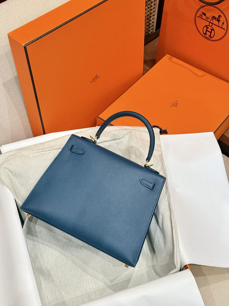 レディース エルメス バッグ HERMES ケリー25 外縫い ディープブルー ヴォーエプソン ゴールド金具 2526022 - 画像 (6)