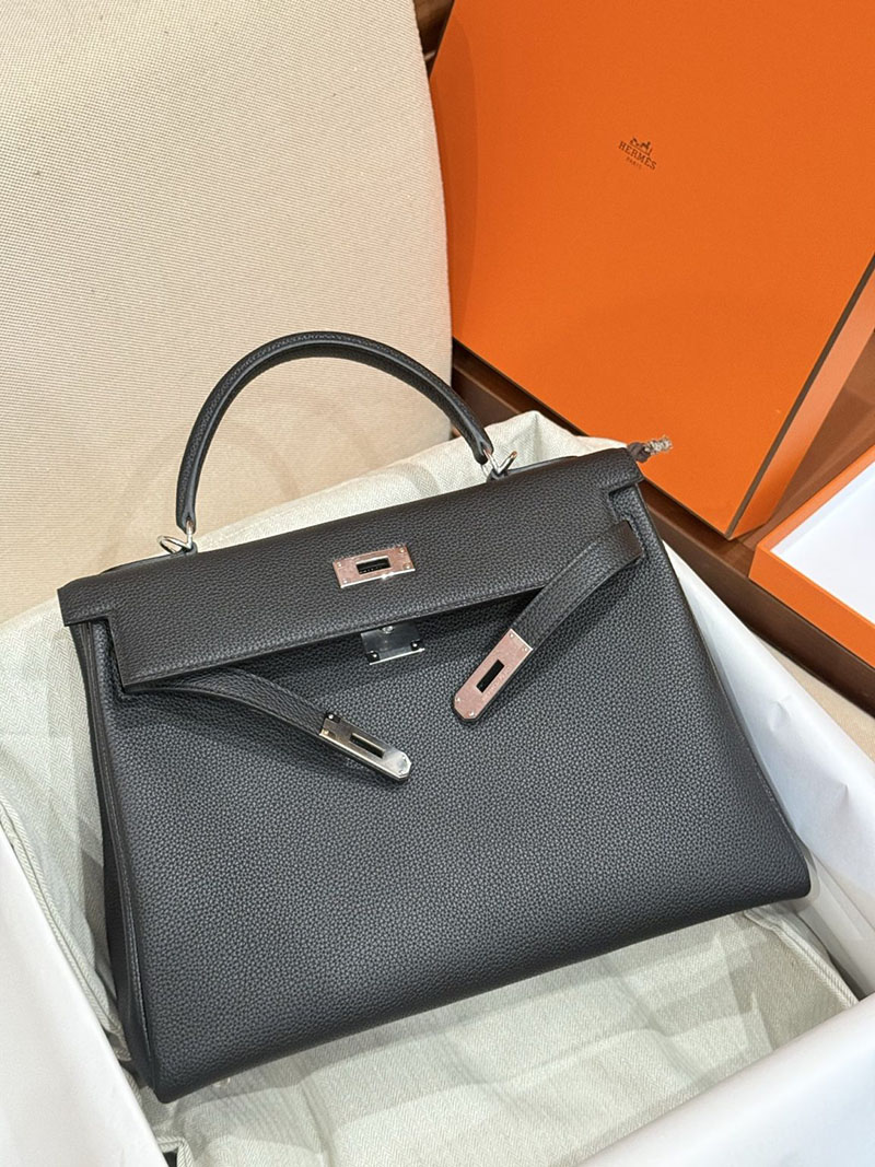 レディース エルメス バッグ HERMES ケリー32/内縫 黒 ブラック トゴ シルバー金具 2526024 ケリー32 定価 - 画像 (4)