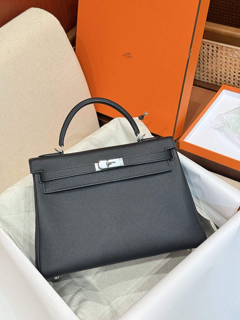 レディース エルメス バッグ HERMES ケリー32/内縫 黒 ブラック トゴ シルバー金具 2526024 ケリー32 定価 - 画像 (10)