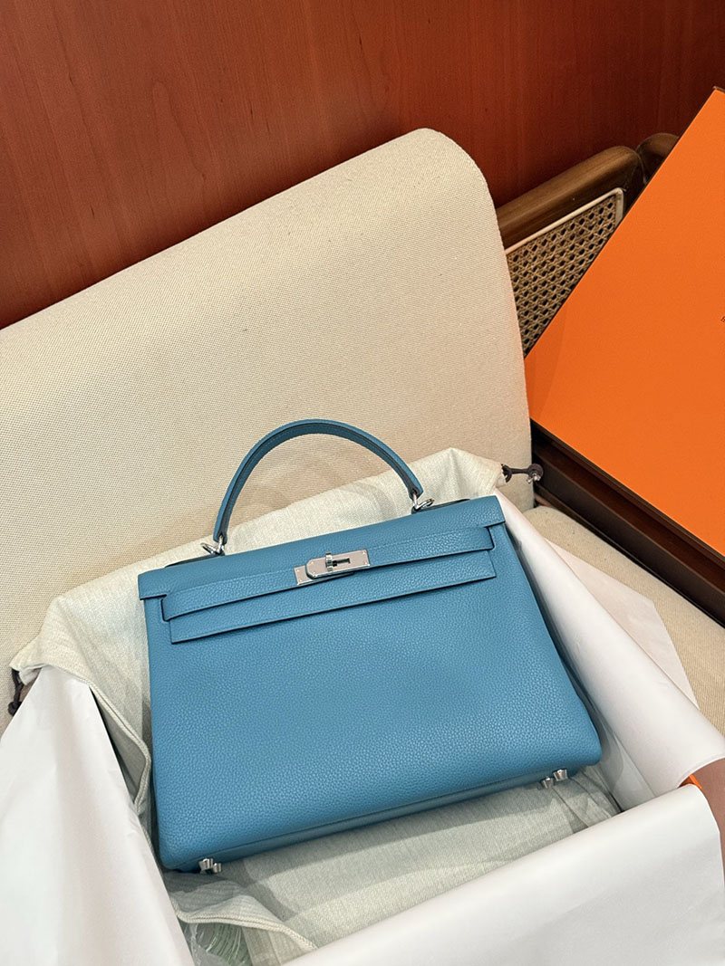 レディース エルメス バッグ HERMES ケリー32/内縫 アズール トゴ シルバー金具 2526025 ケリー32 定価 - 画像 (9)