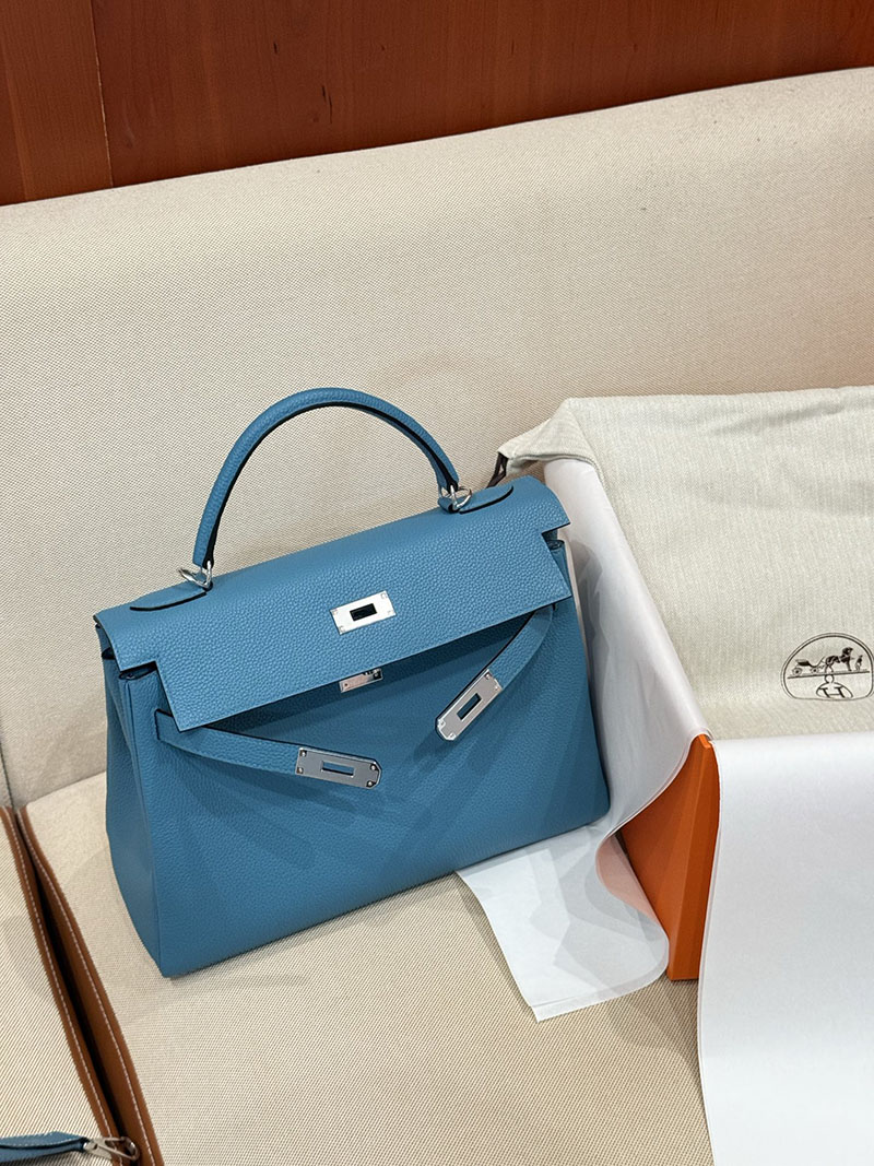 レディース エルメス バッグ HERMES ケリー32/内縫 アズール トゴ シルバー金具 2526025 ケリー32 定価 - 画像 (7)