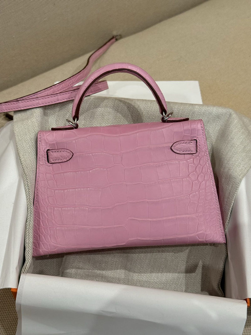 レディース エルメス バッグ HERMES ケリーミニ2 外縫い ピンク クロコダイル シルバー金具 2526028 ミニケリー クロコ 定価 - 画像 (10)