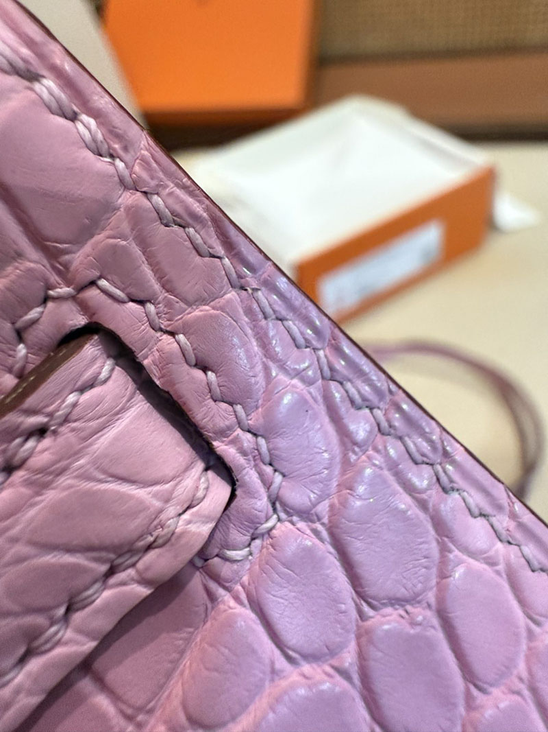 レディース エルメス バッグ HERMES ケリーミニ2 外縫い ピンク クロコダイル シルバー金具 2526028 ミニケリー クロコ 定価 - 画像 (9)