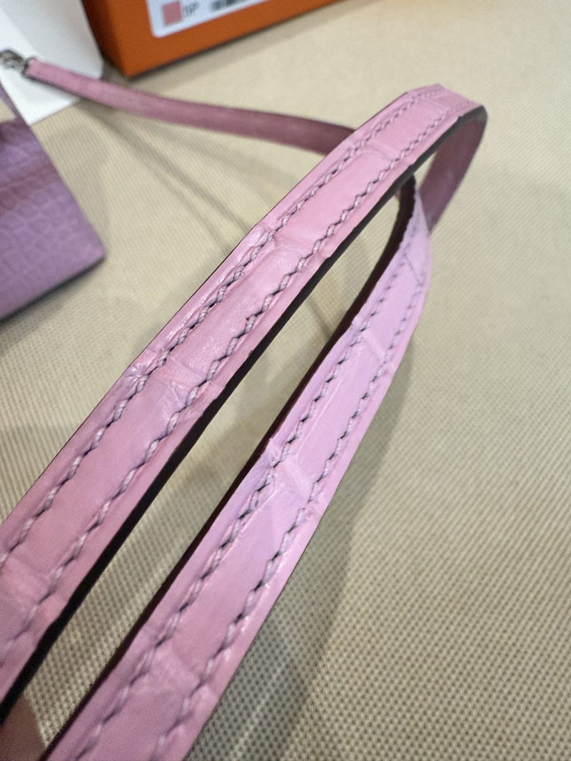 レディース エルメス バッグ HERMES ケリーミニ2 外縫い ピンク クロコダイル シルバー金具 2526028 ミニケリー クロコ 定価 - 画像 (8)