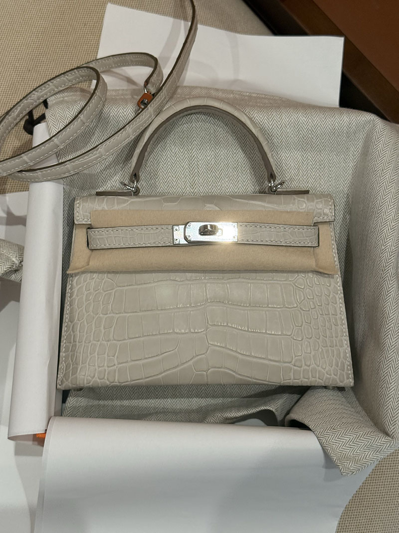 レディース エルメス バッグ HERMES ケリーミニ2 外縫い クレ クロコダイル シルバー金具 2526029 ミニケリー クロコ 定価 - 画像 (9)
