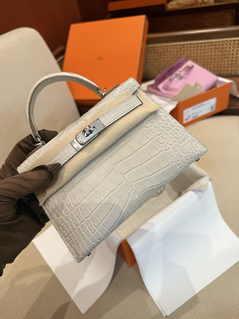 レディース エルメス バッグ HERMES ケリーミニ2 外縫い クレ クロコダイル シルバー金具 2526029 ミニケリー クロコ 定価 - 画像 (8)