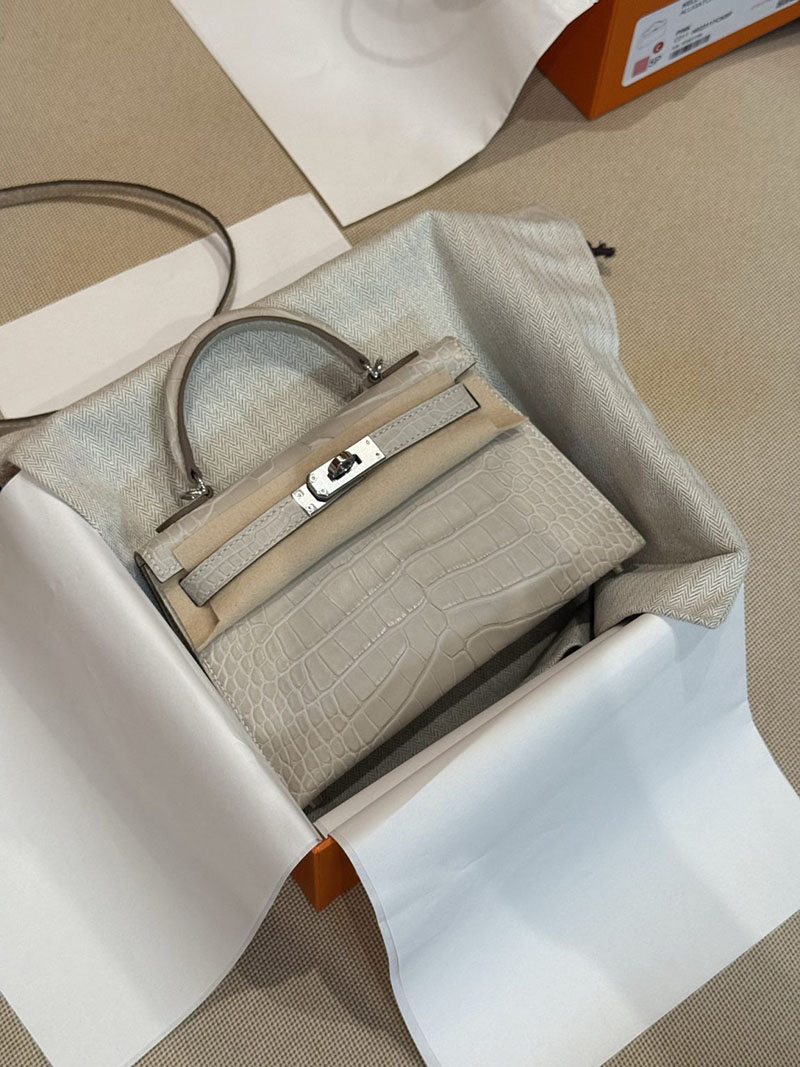 レディース エルメス バッグ HERMES ケリーミニ2 外縫い クレ クロコダイル シルバー金具 2526029 ミニケリー クロコ 定価 - 画像 (4)