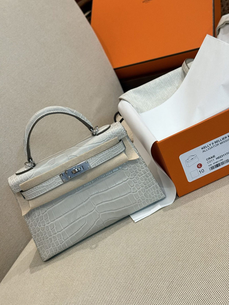 レディース エルメス バッグ HERMES ケリーミニ2 外縫い クレ クロコダイル シルバー金具 2526029 ミニケリー クロコ 定価 - 画像 (13)