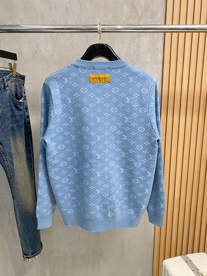 最高級ルイヴィトンスーパーコピー LV モノグラムポインテールコットンニットセーター ブルー 2525062 ヴィトン ニット メンズ - 画像 (3)