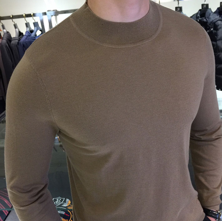 最高級ロロ・ピアーナスーパーコピー LoroPiana カシミヤハイゲージモックネックニット ブラウン 2525182 セーター メンズ 人気 - 画像 (5)