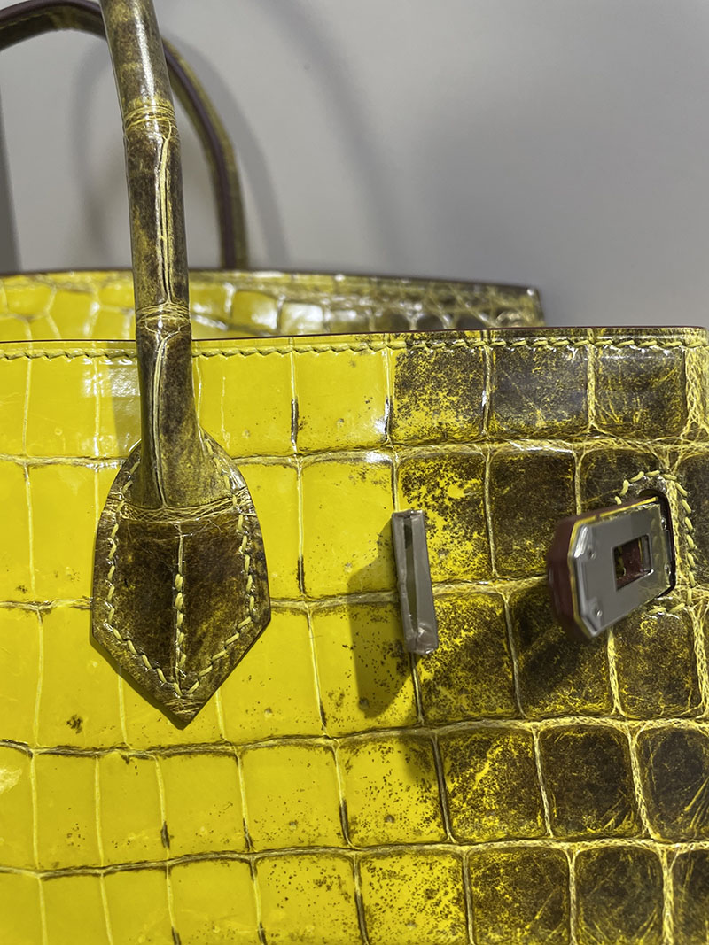レディース エルメス バッグ HERMES バーキン25 イエロー クロコダイル ニロティカスマット シルバー金具 2526251 バーキン クロコ 定価 - 画像 (7)