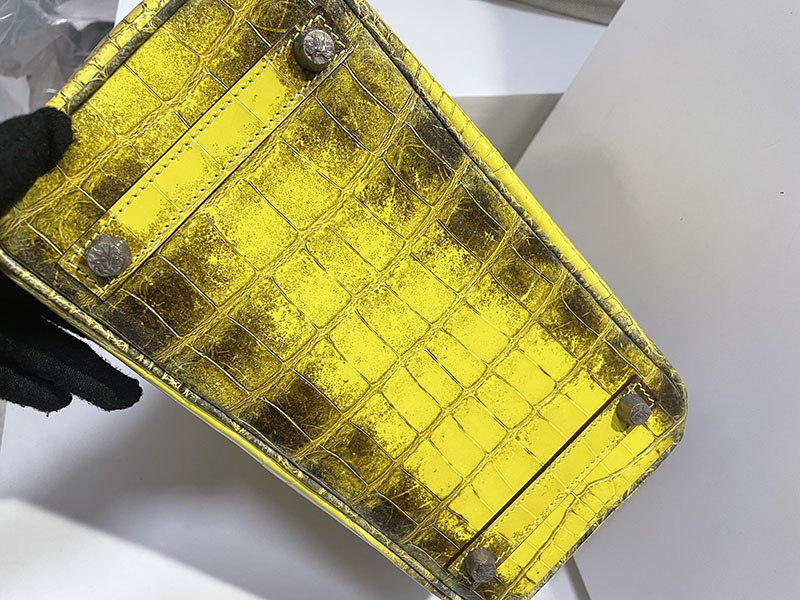 レディース エルメス バッグ HERMES バーキン25 イエロー クロコダイル ニロティカスマット シルバー金具 2526251 バーキン クロコ 定価 - 画像 (3)