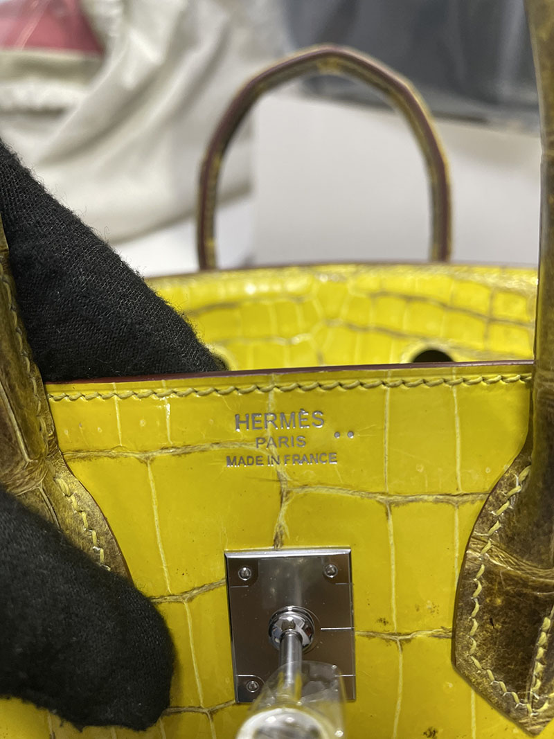 レディース エルメス バッグ HERMES バーキン25 イエロー クロコダイル ニロティカスマット シルバー金具 2526251 バーキン クロコ 定価 - 画像 (2)