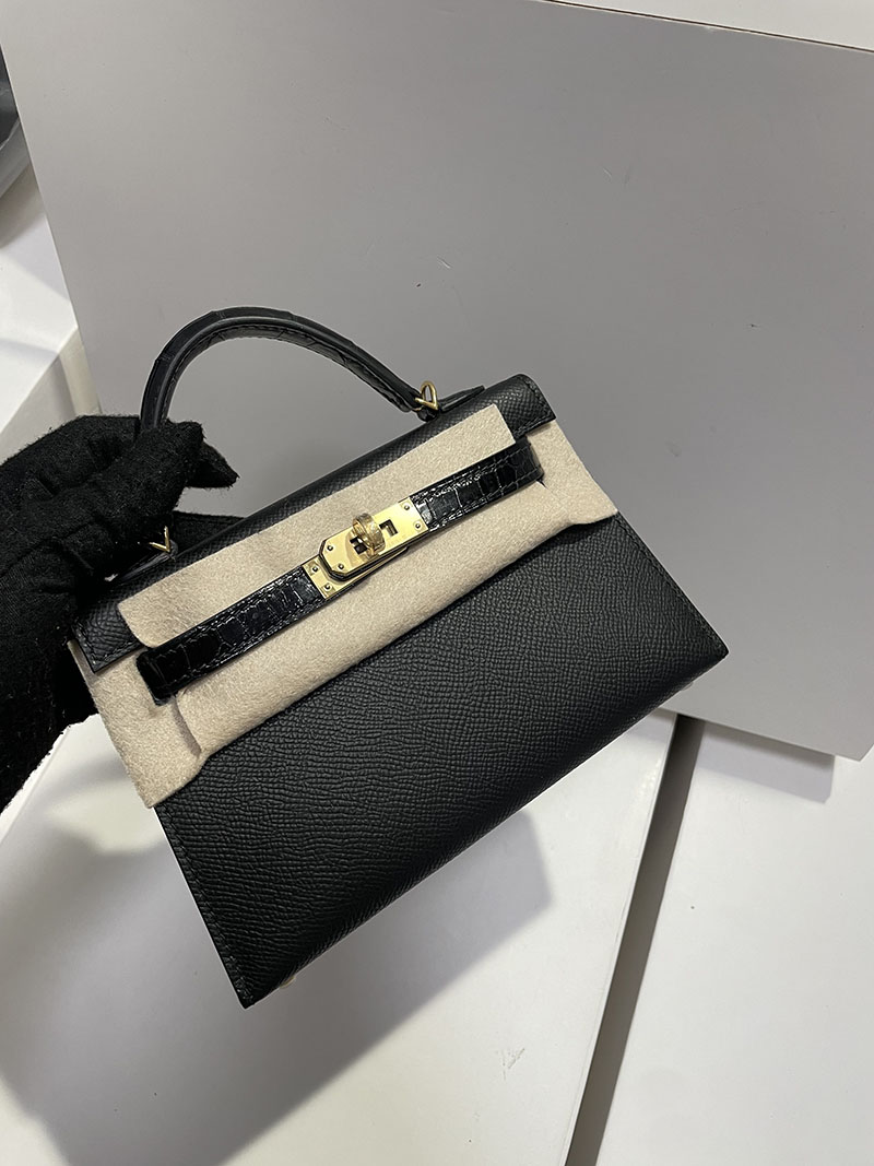 エルメス HERMES ケリーミニ2 タッチ 黒 ブラック ヴォーエプソン/クロコダイル アリゲーターマット ゴールド金具 2526256 - 画像 (7)