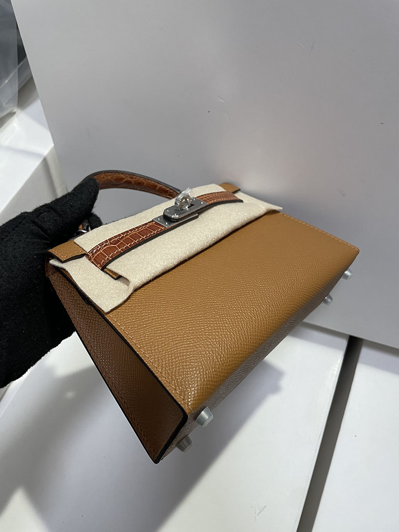 エルメス HERMES ケリーミニ2 タッチ ゴールド ヴォーエプソン/クロコダイル アリゲーターマット シルバー金具 2526257 - 画像 (6)