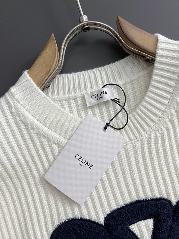 最高級セリーヌスーパーコピー CELINE リブウール クルーネックニット レディース メンズ ホワイト 2525319 セリーヌ ニット レディース - 画像 (7)