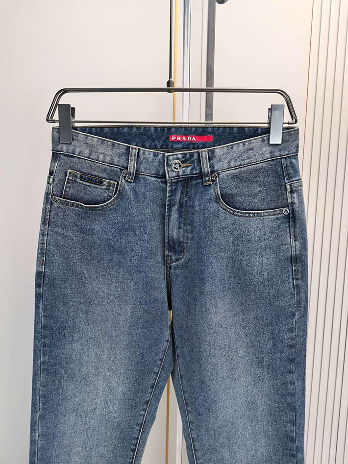 最高級プラダスーパーコピー PRADA ウォッシュ加工 メタルロゴ ボタンフライ ハイライズ ジーンズ 2525345 プラダ デニム メンズ - 画像 (8)