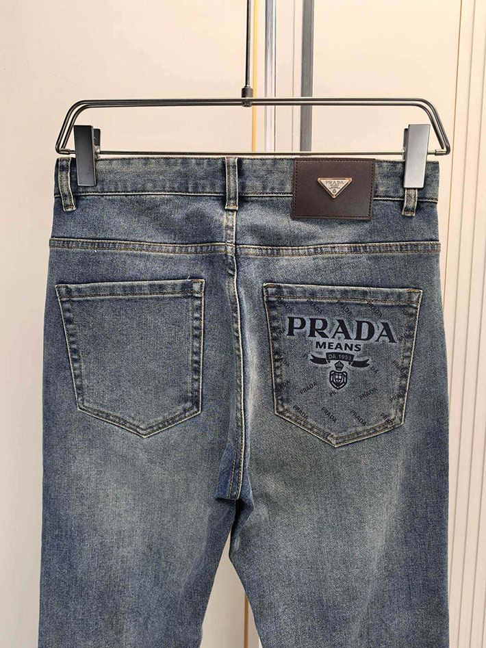 最高級プラダスーパーコピー PRADA ウォッシュ加工 メタルロゴ ボタンフライ ハイライズ ジーンズ 2525345 プラダ デニム メンズ - 画像 (7)