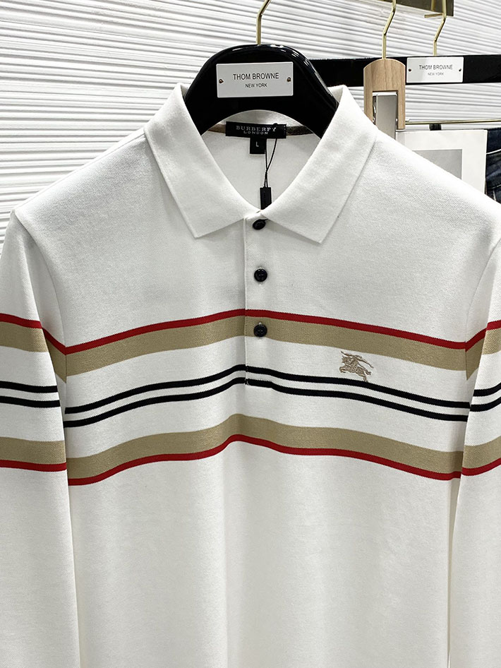 最高級バーバリースーパーコピー BURBERRY アイコンストライプ ポロシャツ 長袖 ホワイト 2525665 バーバリー ポロシャツ メンズ - 画像 (8)