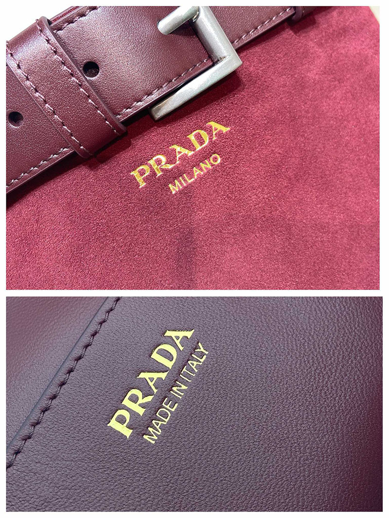 プラダ バッグ レディース PRADA バックル ベルト付き スエード バケットバッグ ボルドー 1BE085_2C4S_F0007 プラダ 巾着バッグ アウトレット - 画像 (2)