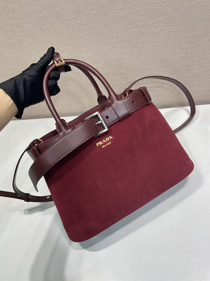 プラダ バッグ レディース PRADA バックル スエード ミディアムバッグ ボルドー 1BA434_2C4S_F0007 プラダ バッグ アウトレット - 画像 (9)