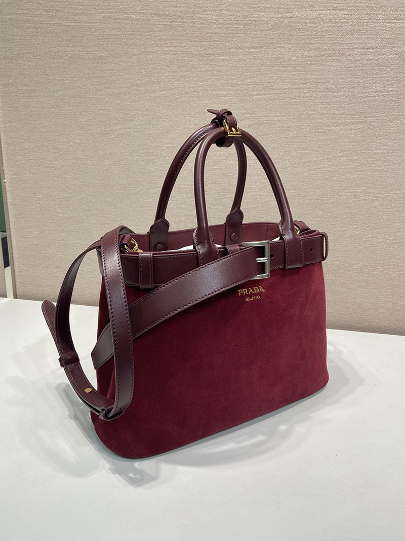 プラダ バッグ レディース PRADA バックル スエード ミディアムバッグ ボルドー 1BA434_2C4S_F0007 プラダ バッグ アウトレット - 画像 (8)