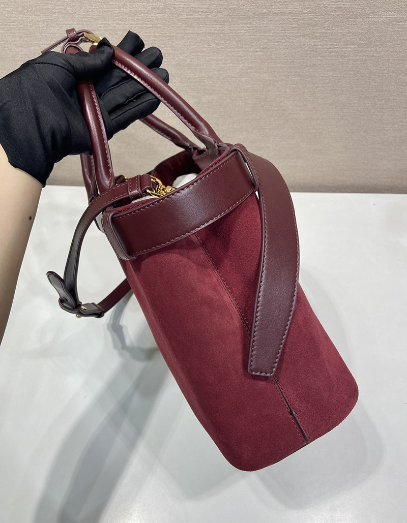 プラダ バッグ レディース PRADA バックル スエード ミディアムバッグ ボルドー 1BA434_2C4S_F0007 プラダ バッグ アウトレット - 画像 (6)