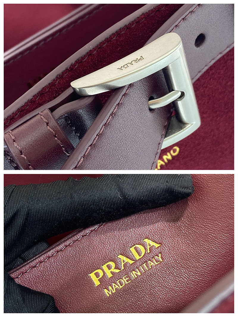 プラダ バッグ レディース PRADA バックル スエード ミディアムバッグ ボルドー 1BA434_2C4S_F0007 プラダ バッグ アウトレット - 画像 (2)
