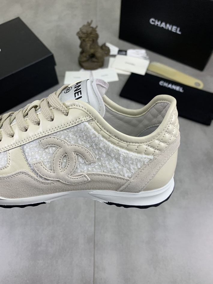 男女 兼用 最高級シャネルスーパーコピー CHANEL ココマーク ワッペンロゴ スエードレザー シャギーニット 2628127 シャネル スニーカー 厚底 - 画像 (4)